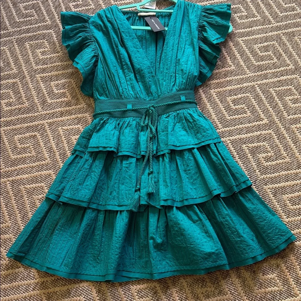 Woman’s' Teal Tiered Ruffle Dress with Waist Tie